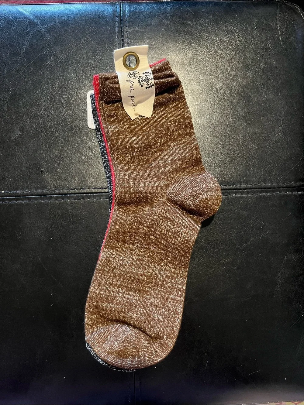 Free People/FP Movement Lurex sock 3 pair black red brown disco stretchy ankle